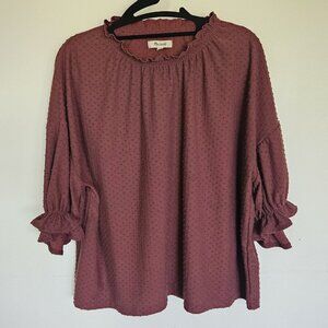 Madewell Texture and Thread Clip Dot Maroon Burgundy Ruffle Shirt Size Large